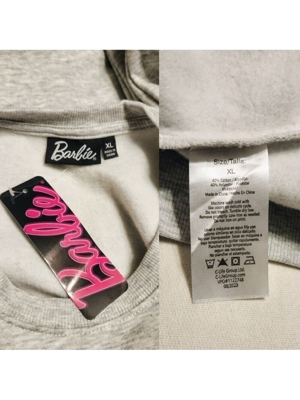 Barbie Heathered Gray Fleece Pullover Sweatshirt Large - Picture 7 of 8